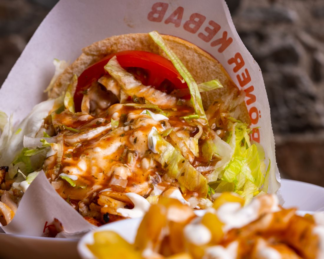 Doner kebab with chips