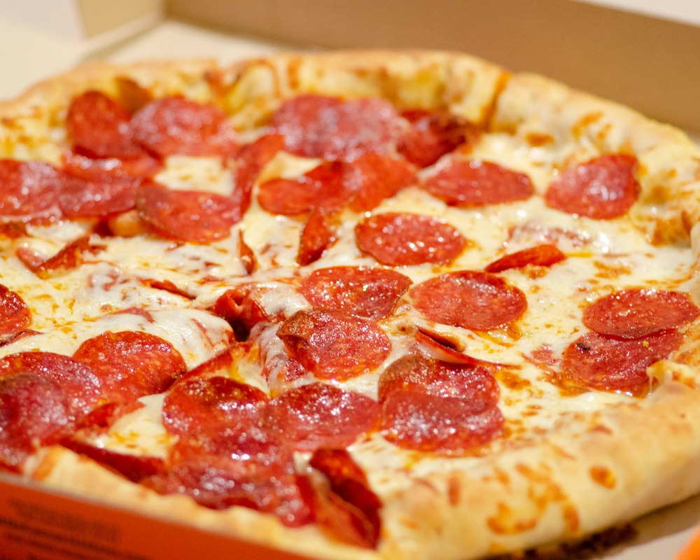 Pepperoni pizza in a box